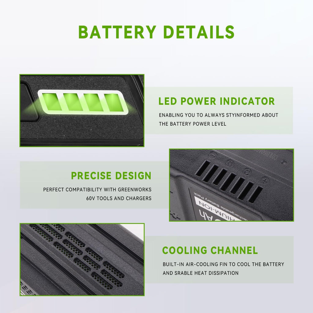 60V 4.0Ah Replacement for Greenworks Pro 60V Battery LB60A00 LB60A01 LB60A02 LB60A03, Compatible with 75+ Greenworks 60Volt LB602 LB6025 LB604 LB6041 LB6042 LB6051 LB6080 LLB608-NS Cordless Power Tool