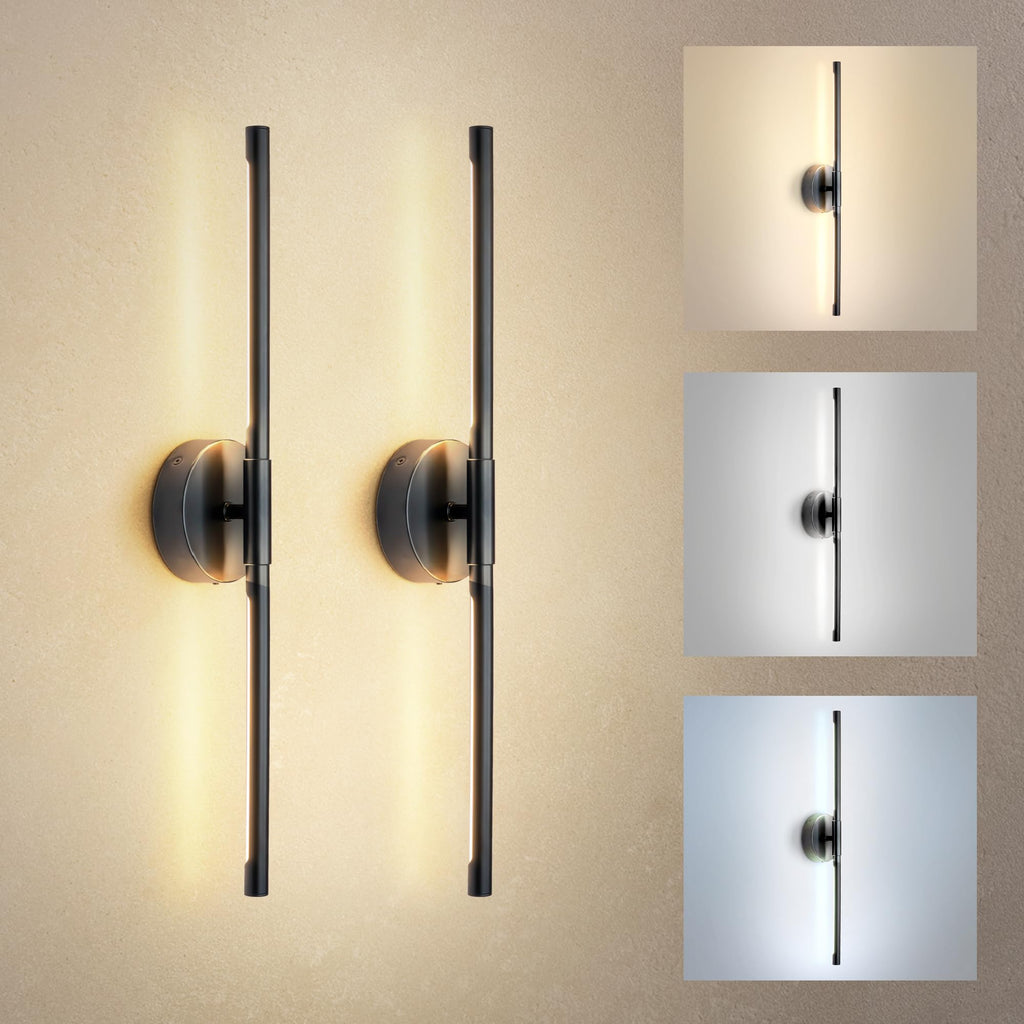 ASD LED 24" Linear Tube Wall Sconce, Modern Bathroom Light Bar | 3CCT, 360° Rotatable, Dimmable, ETL Listed | 8W 420LM 3000-5000K 100-277V | Bedroom, Hallway Vanity Lighting | Black