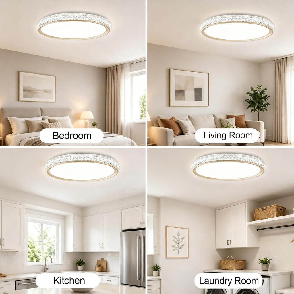 LED Flush Mount Ceiling Light, 38W 3800LM Dimmable, 15 in Low Profile, Gold | 2700K-5000K 5 Color Selectable, CRI 90+, Modern Round Close to Ceiling Light Fixtures for Kitchen Bedroom Bathroom Hallway