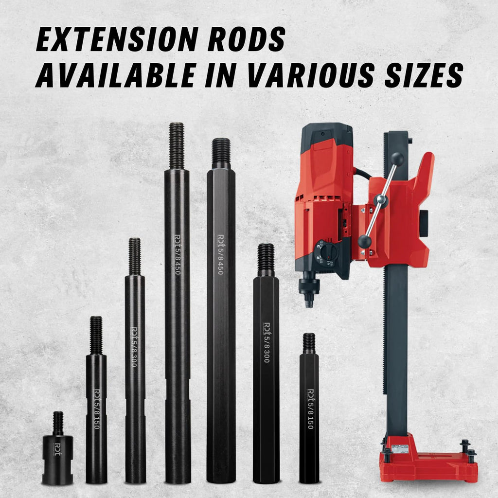 RDT 6" Core Drill Bit Extension Shaft 5/8"-11 Thread Adapter, Durable Heat-Treated Steel for Diamond Core Drill Bits On Concrete, Masonry, Stone (Round)
