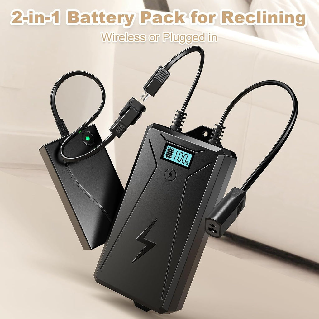 Universal 2500mAh Rechargeable Battery Pack for Reclining Furniture, 2-Pin Wireless Power Battery for Electric Recliner, Power Sofa and Lift Chair