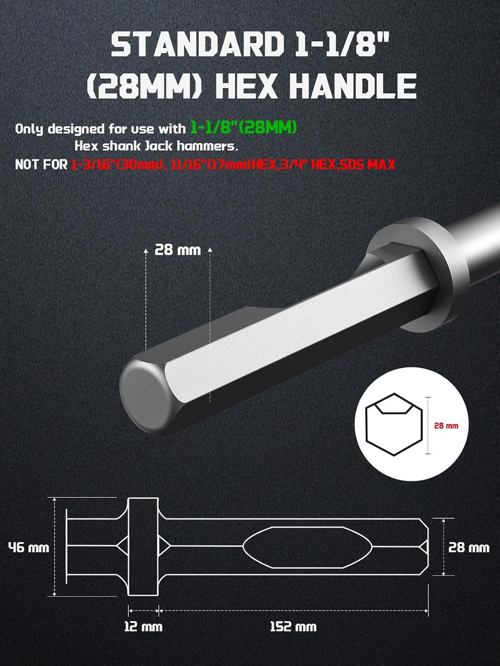HEX Shank Clay Spade Bit, 4-1/2" x 17" Heavy-Duty Steel Shovel Bit for 1-1/8"(28mm) Demolition Jack Hammer, for Digging in Clay, Soil, Gravel, Sandstone, Adobe