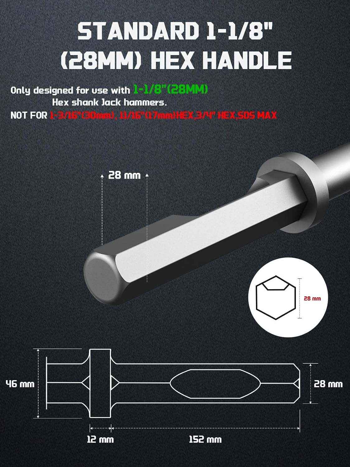 HEX Shank Clay Spade Bit, 4-1/2" x 17" Heavy-Duty Steel Shovel Bit for 1-1/8"(28mm) Demolition Jack Hammer, for Digging in Clay, Soil, Gravel, Sandstone, Adobe