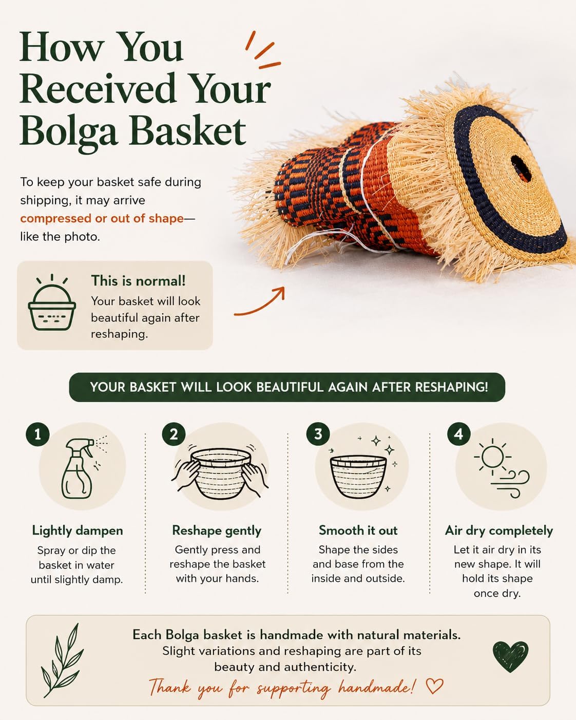 Boho Woven Pendant Light Shade Replacement - 15in Basket Ceiling Lampshade | Handmade Elephant Grass Shade Only with Raffia Fringe