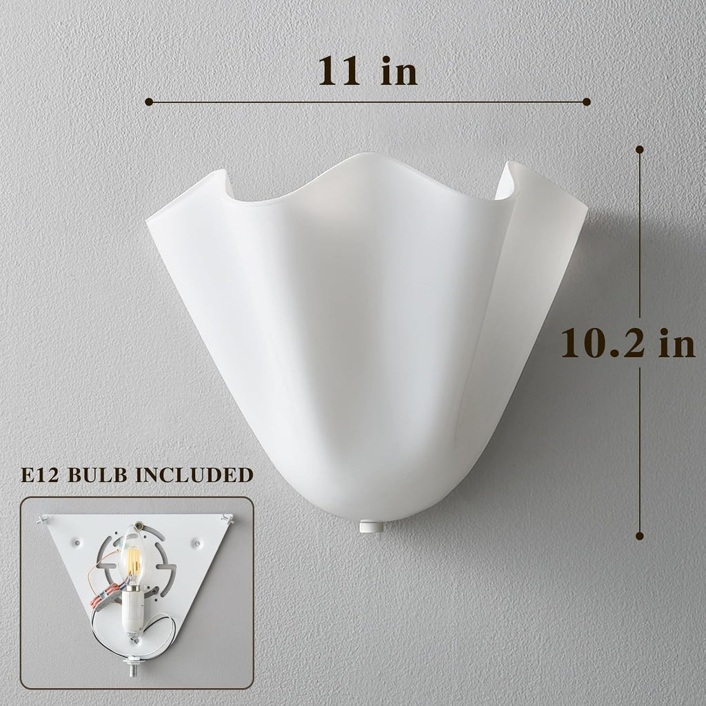 Milk White Glass Shell-Shaped Wall Sconce, Mid-Century Vintage scalloped Wall Lamp with Warm Light, Nordic Glass Sconce for Bedroom, Hallway, Living Room, Entryway, Bathroom, Balcony (Milk White)