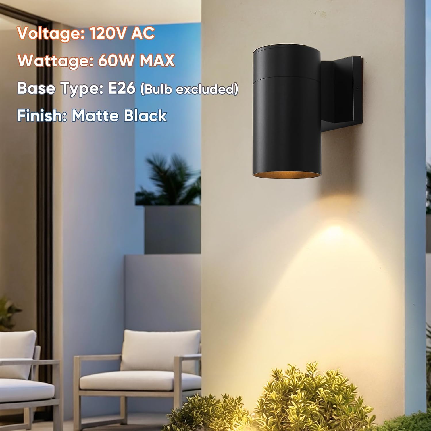 Fire Wolf Modern Outdoor Wall Light - Aluminum Outdoor Porch Sconce for House, Patio, Garage, Doorway & Entryway - Stylish Waterproof Exterior Lighting for Outside(Black,E26)