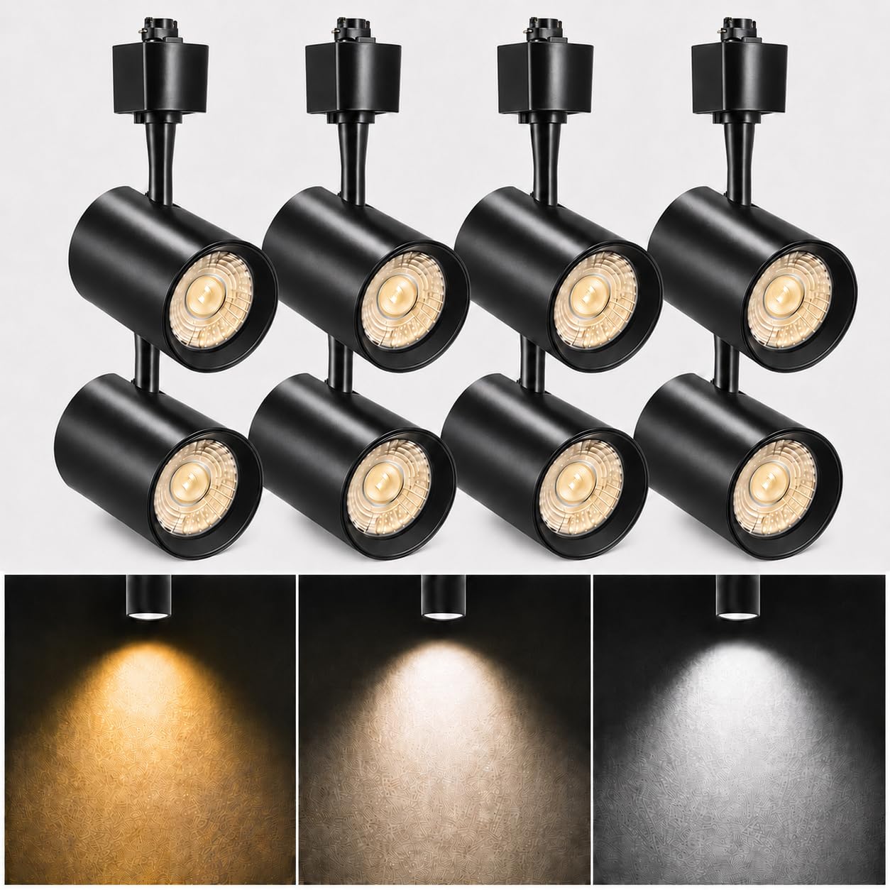 12 Pack Black H Type LED Track Lighting Heads, 10W 800LM Dimmable Ceiling Spotlights, 3CCT 3000K/4000K/5500K, CRI 90+, 24° Beam Angle, for Single-Circuit H Track Rail