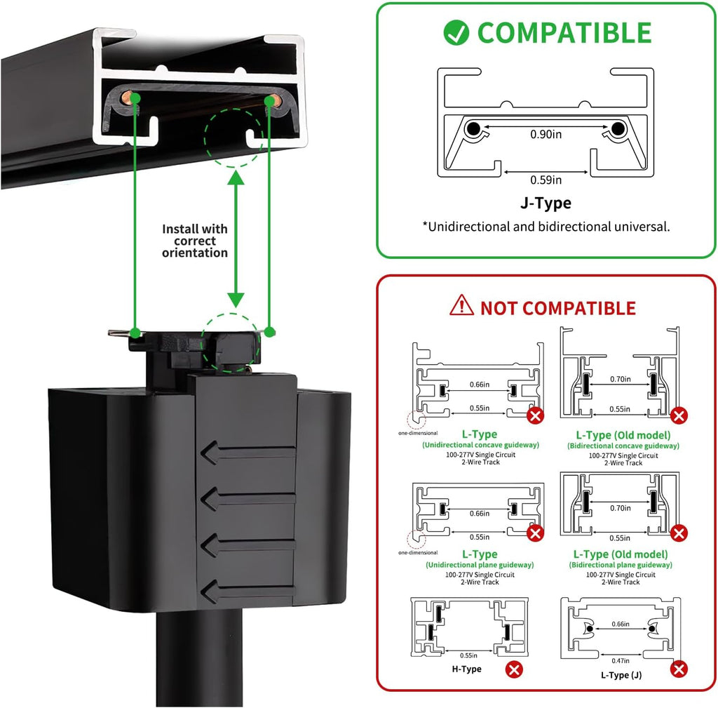 10W LED Black Track Lighting Heads,J Type Track Lighting Rail Ceiling Spotlight for Accent Task Wall Art Exhibition Lighting, and Wall Art Display Illumination 3000K-5700K, CRI90+ (6-Pack