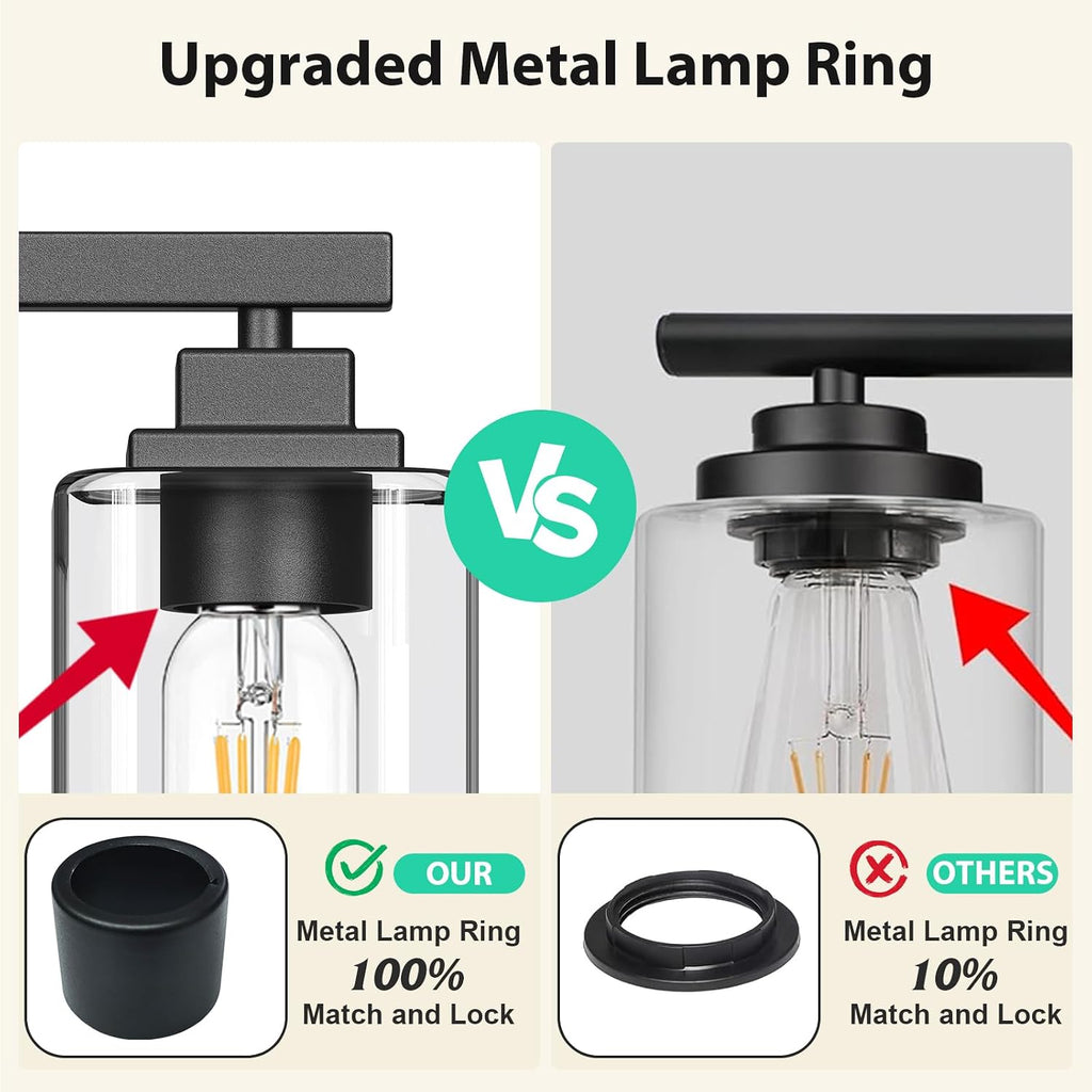 Matte Black Bathroom Vanity Light, 3-Light Modern Vanity Lighting Fixtures Over Mirror with Clear Glass Shade,Square Design,Wall Sconces for Living Room Cabinet Bedroom,E26 Socket