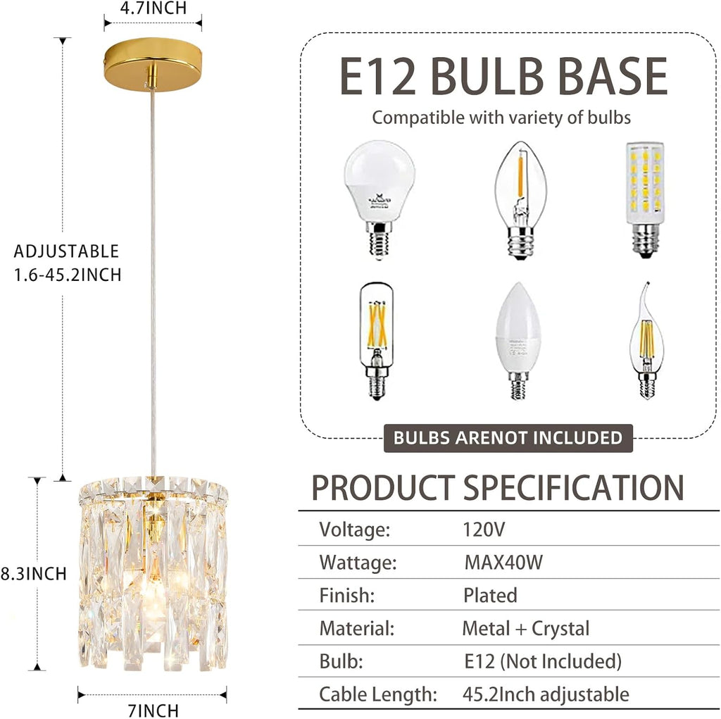 Gold Pendant Lights Kitchen Island 1 Pack Mini Crystal Chandeliers Modern Pendant Lights Ceiling Lighting Fixtures for Kitchen Island, Dining Room & Bedroom