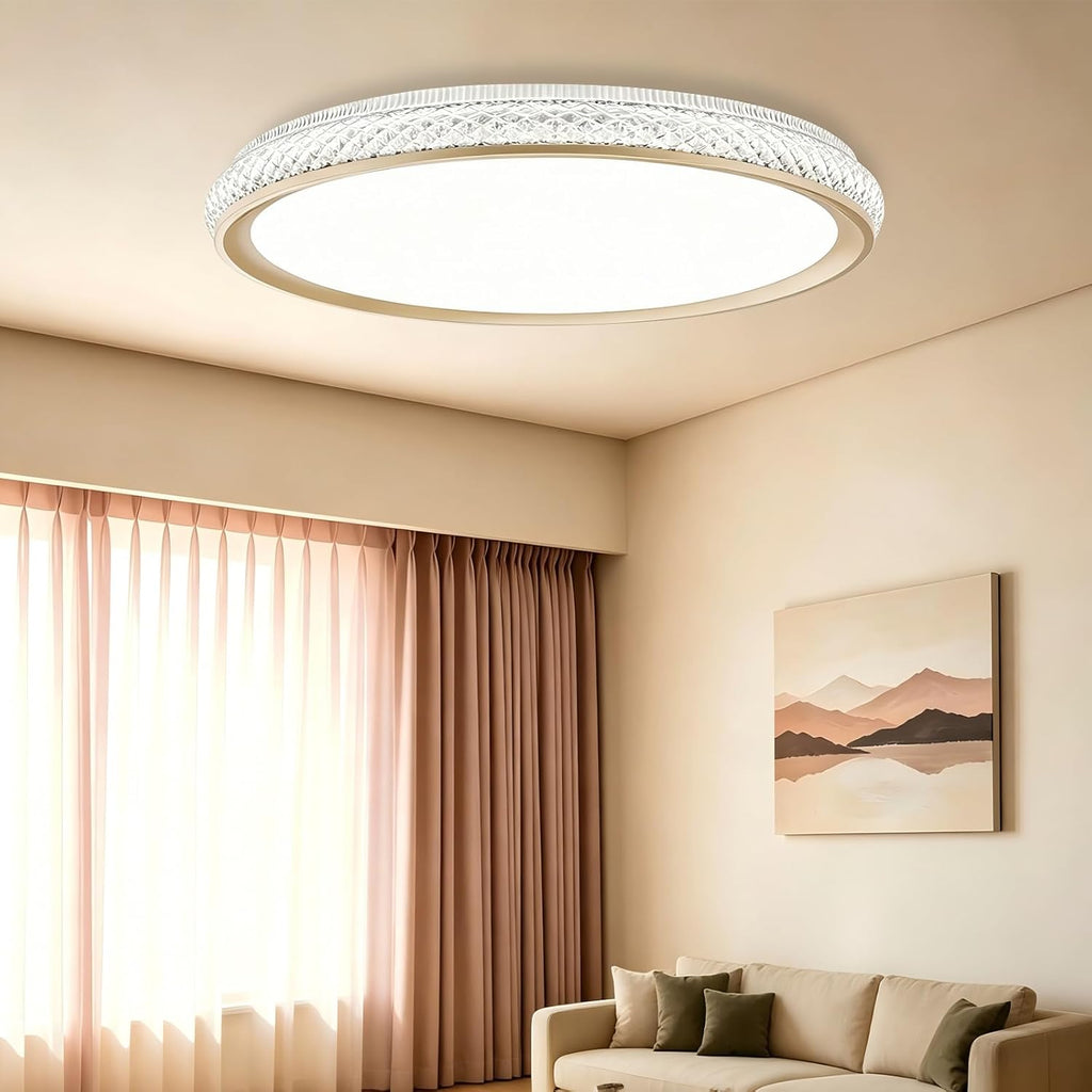 LED Flush Mount Ceiling Light, 38W 3800LM Dimmable, 15 in Low Profile, Gold | 2700K-5000K 5 Color Selectable, CRI 90+, Modern Round Close to Ceiling Light Fixtures for Kitchen Bedroom Bathroom Hallway