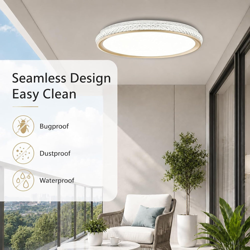 LED Flush Mount Ceiling Light, 38W 3800LM Dimmable, 15 in Low Profile, Gold | 2700K-5000K 5 Color Selectable, CRI 90+, Modern Round Close to Ceiling Light Fixtures for Kitchen Bedroom Bathroom Hallway