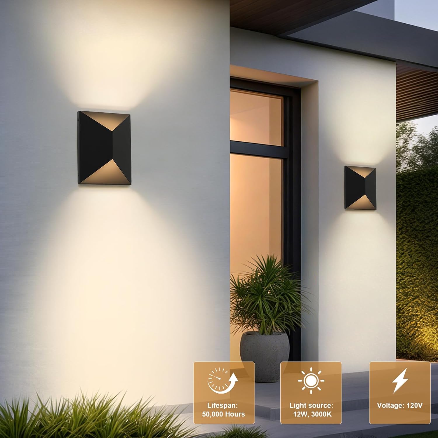 Fire Wolf LED Aluminum Porch Sconce Lights - Modern Exterior Wall Sconce, Up and Down Light Waterproof, 12W, 3000K, Black for Garage Enterway