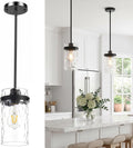 Refice Pendant Lights Kitchen Island, Black Hanging Lighting with Hammered Glass, Modern Mini Pendant Light Fixture for Dining Room Bedroom, 1 Pack
