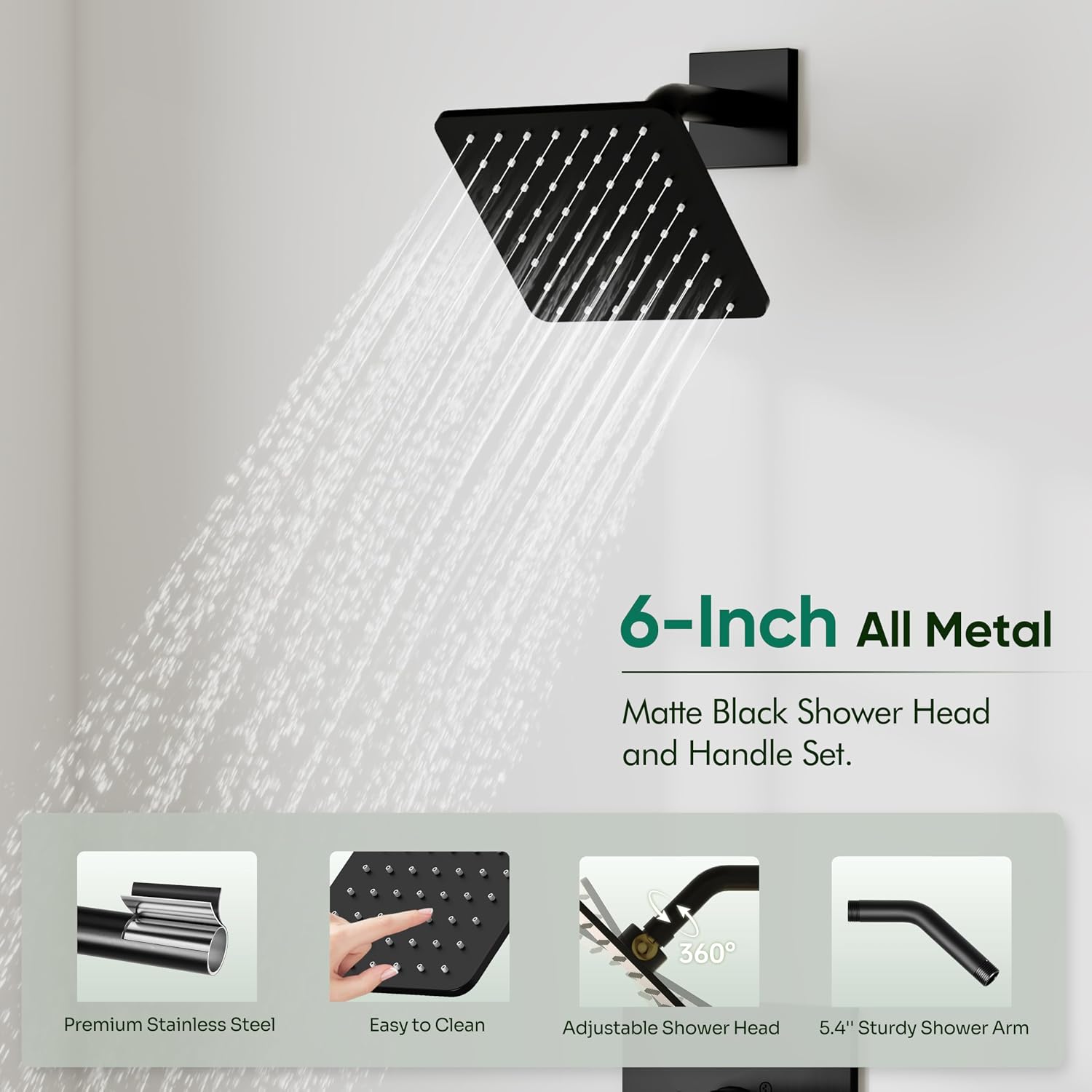 Replacement for Delta Shower Trim Kit 14 Series Matte Black | Shower Faucet Set, High Pressure 6-Inch Black Shower Head and Handle Set, Valve/Cartridge Not Included