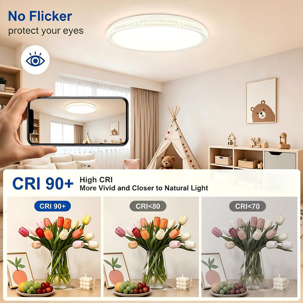 LED Flush Mount Ceiling Light, 38W 3800LM Dimmable, 15 in Low Profile, Gold | 2700K-5000K 5 Color Selectable, CRI 90+, Modern Round Close to Ceiling Light Fixtures for Kitchen Bedroom Bathroom Hallway