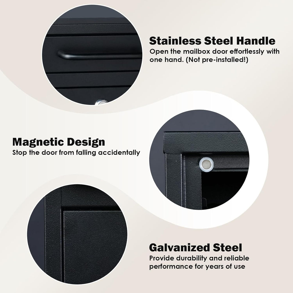 Wall Mount Mailbox for Outside, 16 Inch Drop Box Anti-Theft Heavy Duty Locking Mailbox with 2 Keys for Houses & Apartment, 11.4 x 4.7 x 16 Inches, Black