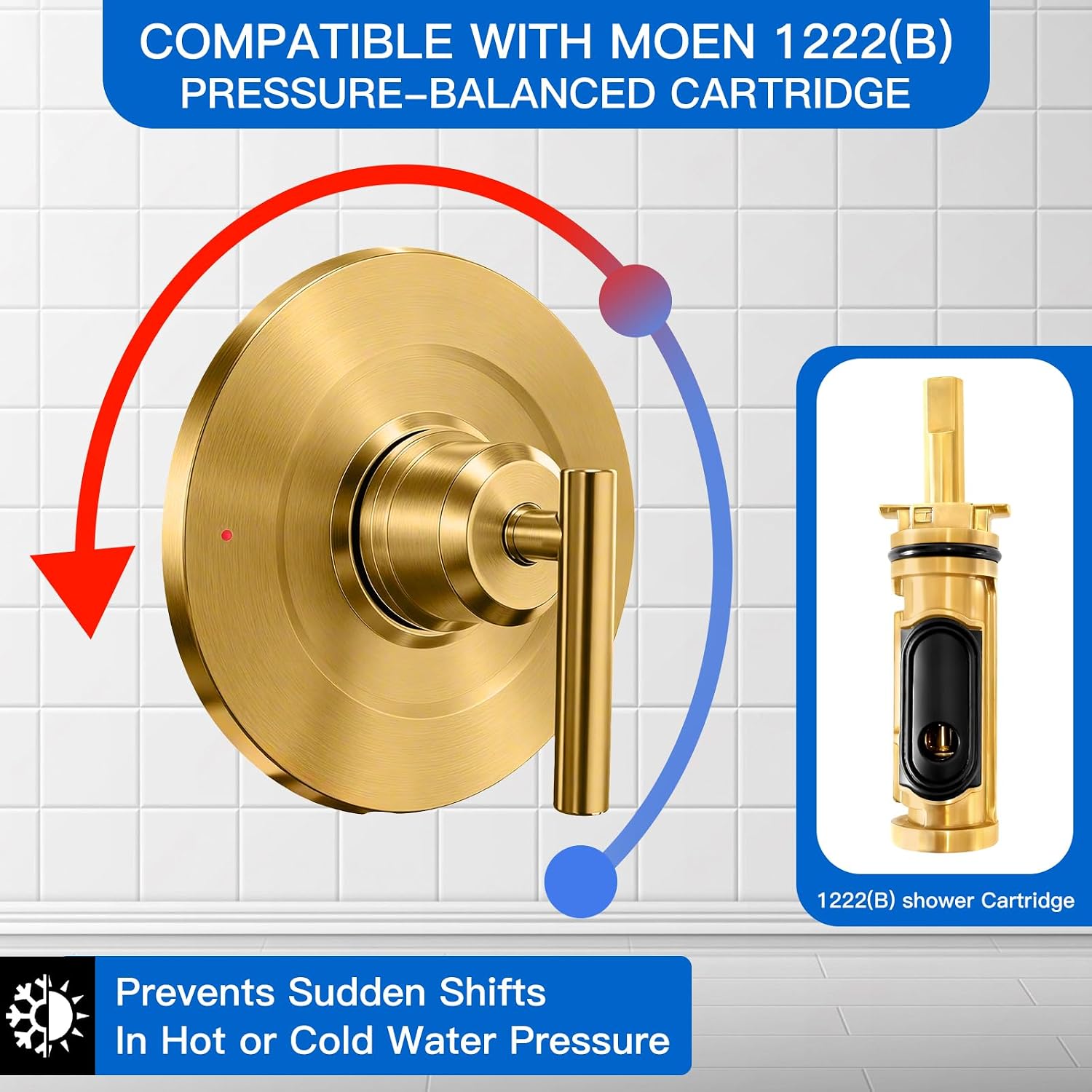 Shower Handle Trim Kit Compatible With Moen T2191, Brushed Gold (Trim Only) | Posi Temp Shower Trim Kit, Repair Wobbly Handle or Bathroom Renovation, Fit for 2510/2520/2570/2590 Valves Series