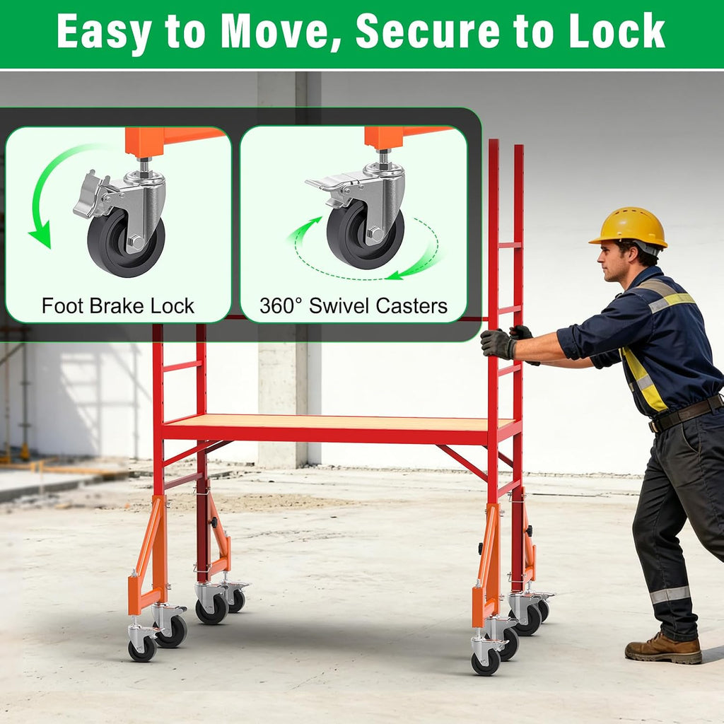 4-Pack Adjustable Scaffold Outriggers for Baker Scaffolding | Heavy Duty Scaffold Outriggers, Adjustable Height 5.7"–7.2", 4" Swivel Casters, 1000 lbs Capacity for Construction Work