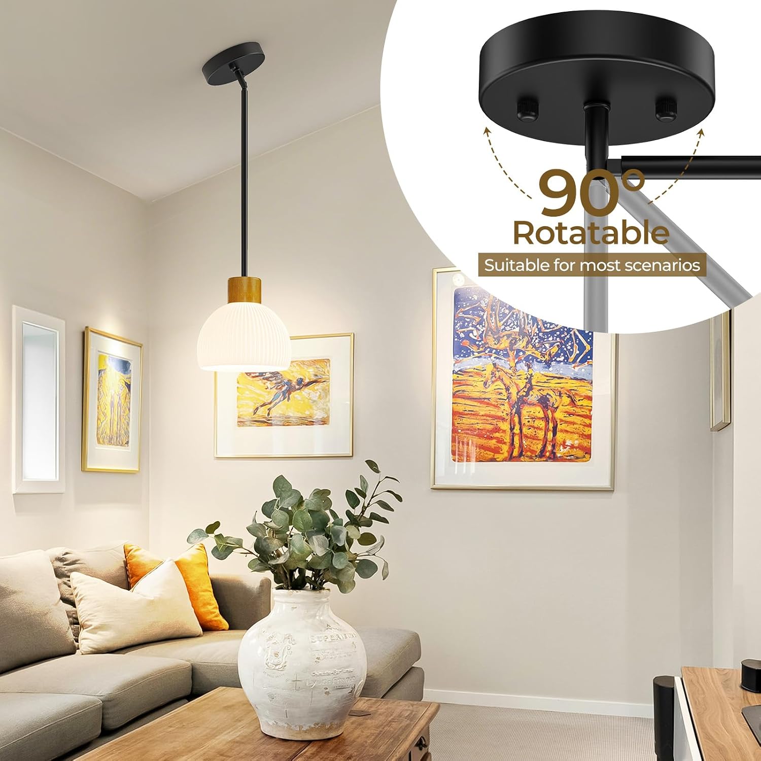 Pendant Lights Kitchen Island, Modern Gold Hanging Light Fixture with Glass Shade, Hardwired Adjustable Metal Rod for Dining Room, Entryway (1, Black)