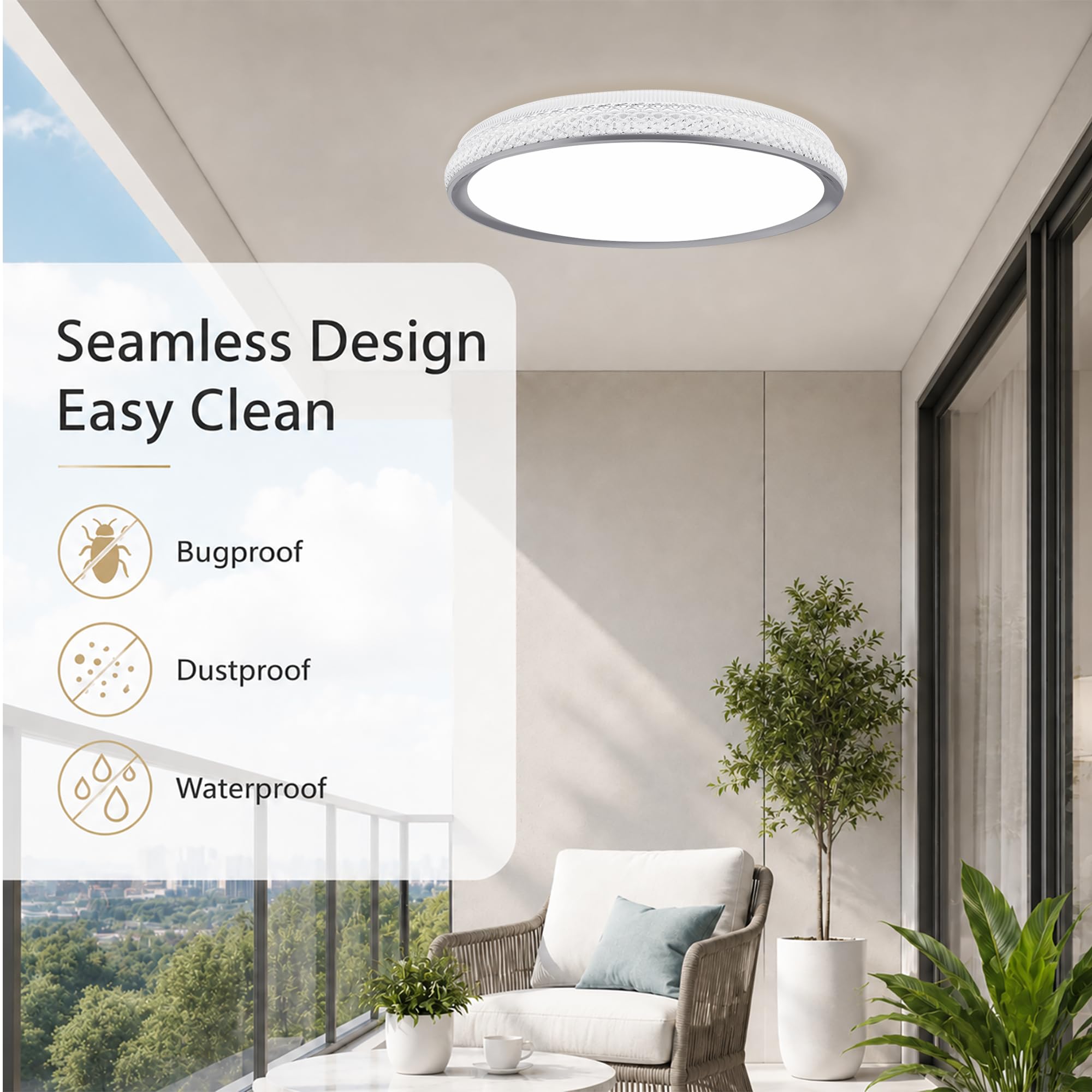 LED Flush Mount Ceiling Light, 38W 3800LM Dimmable, 15 in Low Profile, Gold | 2700K-5000K 5 Color Selectable, CRI 90+, Modern Round Close to Ceiling Light Fixtures for Kitchen Bedroom Bathroom Hallway