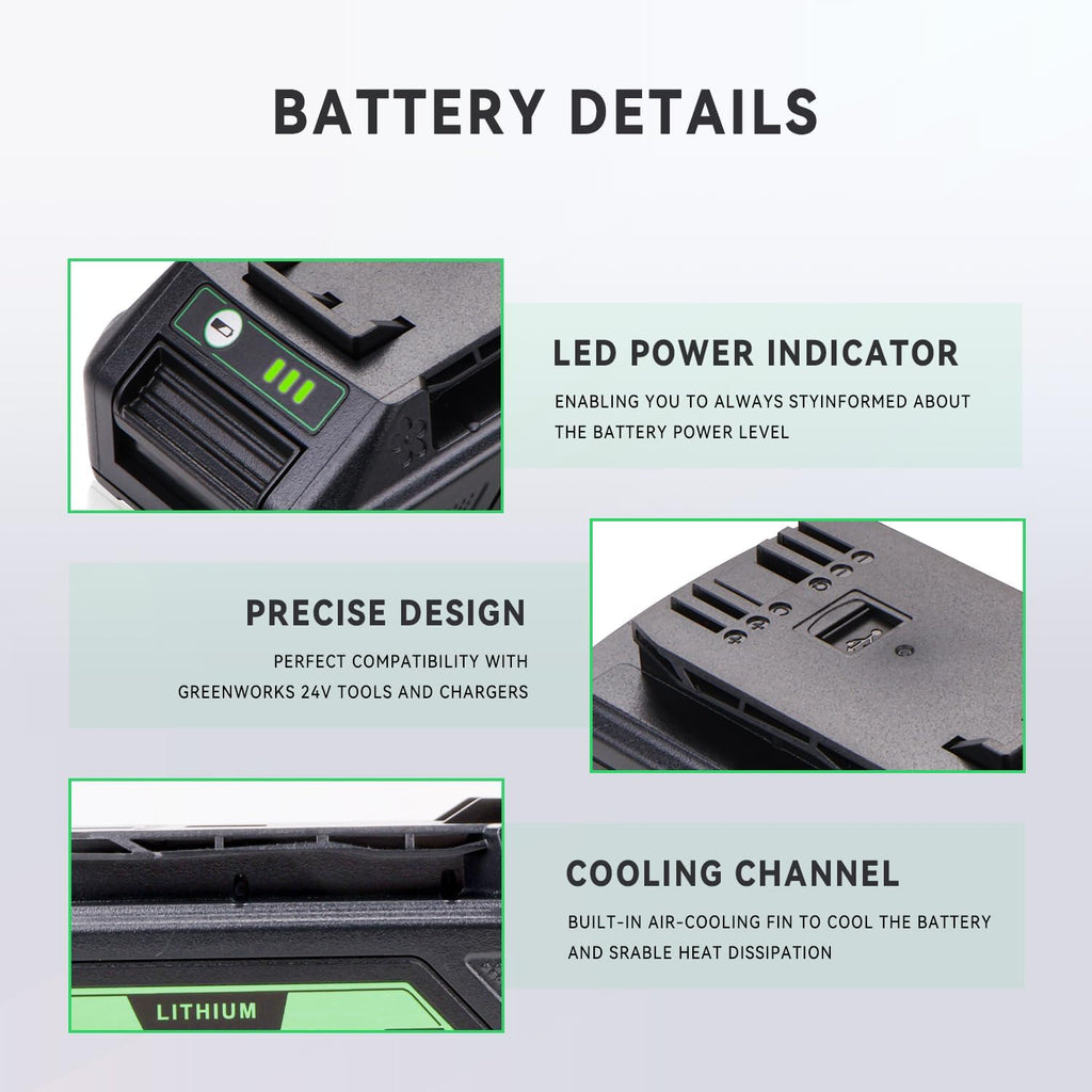 2 Packs 4.0Ah USB Battery Replacement for Greenworks 24V Cordless Power Tools 20352 22232 2508302 24352 MO24B410 HT24B210 MO48L4211 MO48B2210 MO48L4210-D ST48B2210 CS48L4410 BL48B2510 48HT24 HT24B21