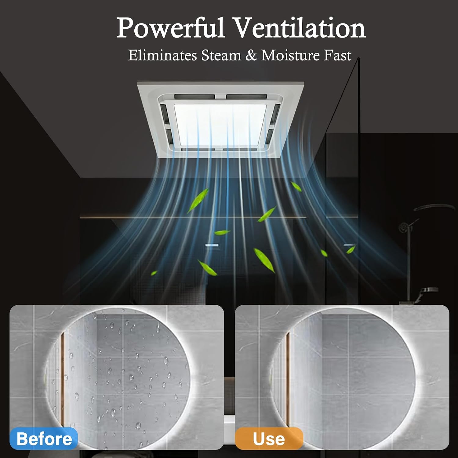Bathroom Exhaust Fan with LED Light 125 CFM, 9.5" Panel, 0.7 Sone Low Noise，Cutout Size 8"x8"，Duct 4 Inch Quiet Bath Ceiling Vent Fan Combo with 6500K 1200LM LED Light, for Bathroom, Laundry, Shower
