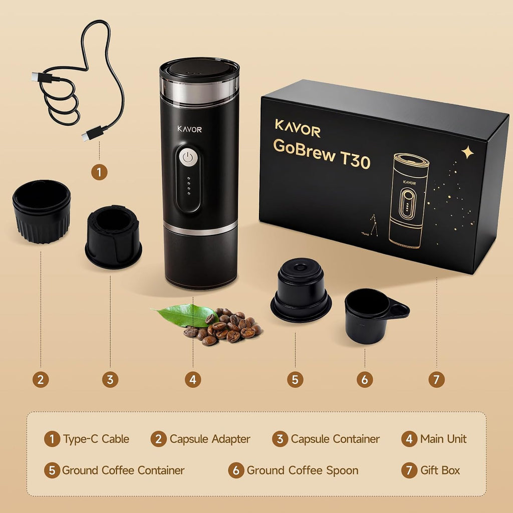 Portable Espresso Machine, 2-in-1 Travel Coffee Maker | 7800mAh battery, hot/cold brew with fast self-heat, for camping RV hiking office, compatible with ground coffee & NS capsules