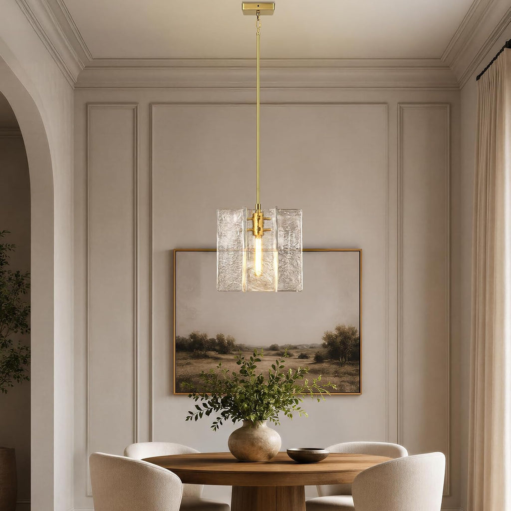 Modern Large Brass Water Ripple Glass Kitchen Pendant Light Fixtures, Gold 12 in Island Pendant Lights,Hanging Island Lights,for Bedroom, Foyer, Entryway,Dining, Bulbs Included