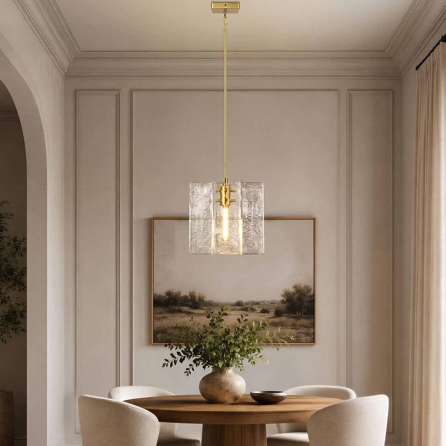 Modern Large Brass Water Ripple Glass Kitchen Pendant Light Fixtures, Gold 12 in Island Pendant Lights,Hanging Island Lights,for Bedroom, Foyer, Entryway,Dining, Bulbs Included