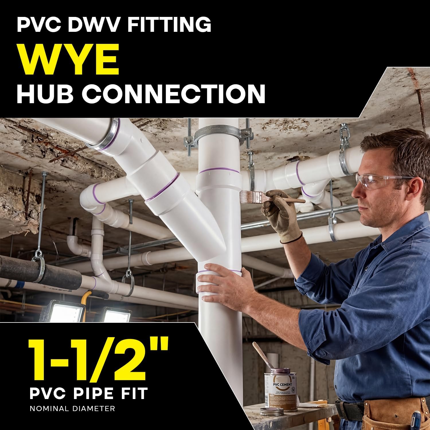 SUPPLYGIANT™ (50 Pack) 1-1/2 Inch PVC DWV Wye Hub – White PVC Drain, Waste & Vent Fitting