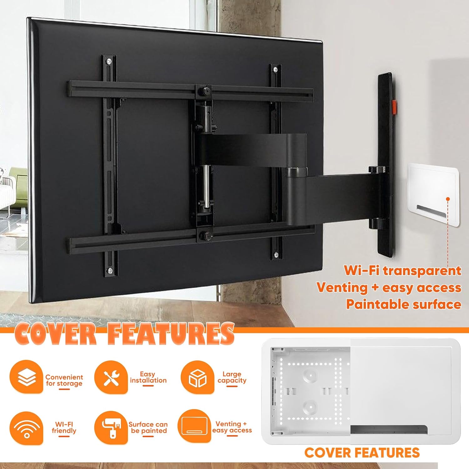 9" in-Wall TV Media Box, Fit for Roku, Apple TV, Fire TV Stick, Samsung One Connect Mini, WiFi Friendly Recessed TV Outlet Network Enclosure