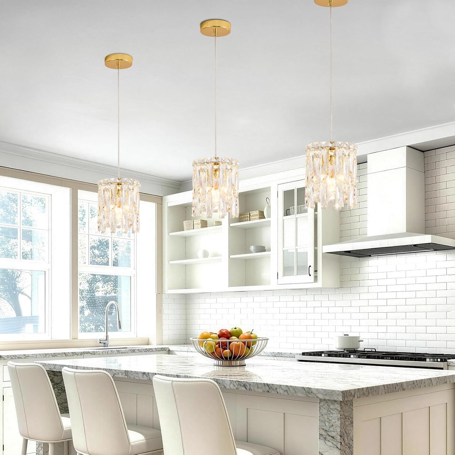 Gold Pendant Lights Kitchen Island 1 Pack Mini Crystal Chandeliers Modern Pendant Lights Ceiling Lighting Fixtures for Kitchen Island, Dining Room & Bedroom
