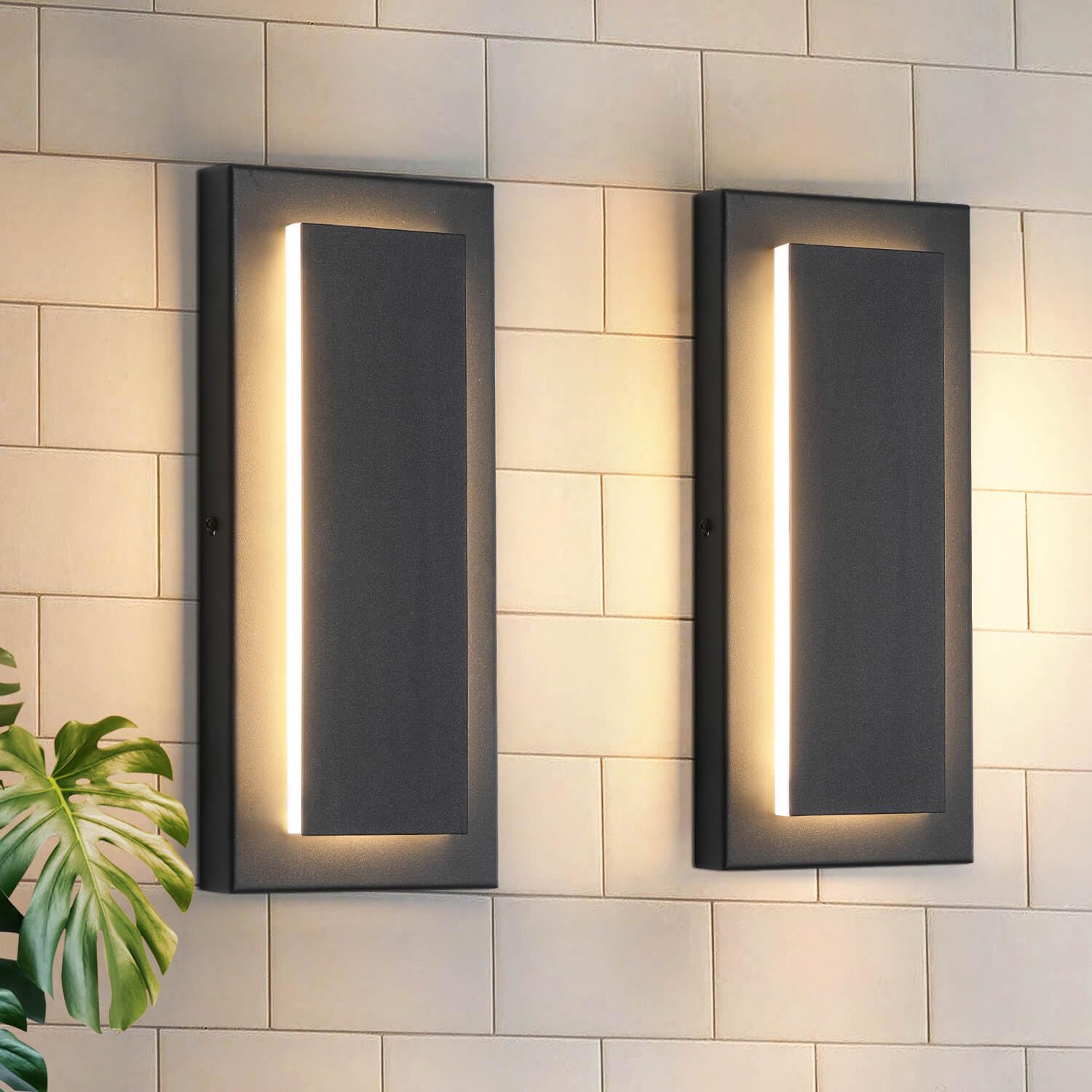 15.7'' Dusk to Dawn Outdoor Lights Modern LED Exterior Wall Lights, Black | 3000K, Built-in LED Front Porch Light Fixtures, IP65 Waterproof Hardwired Wall Sconce Outside Lighting for House Patio,1 Pack