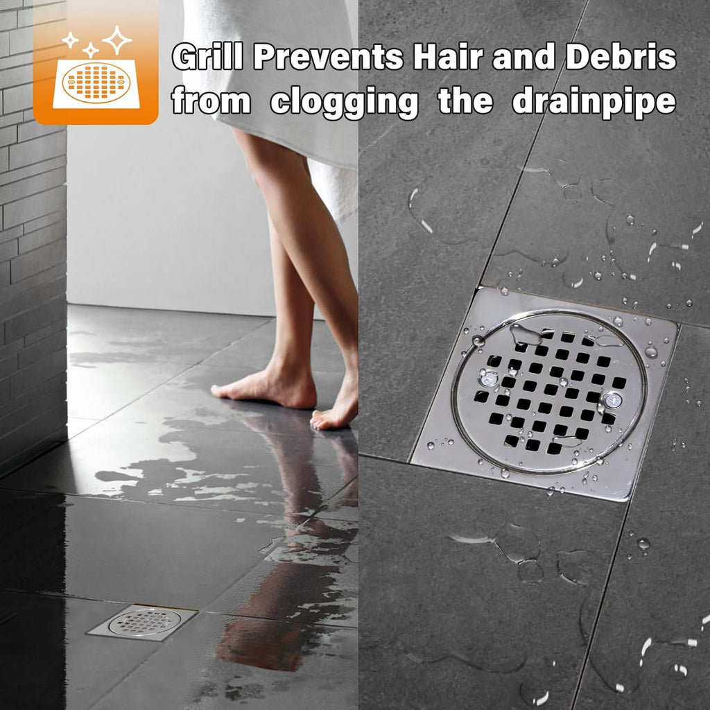 Shower Drain Kit 2 Inch Integrated Shower Flange Kit | Compatible with Schluter Kerdi Drain Systems, ABS Shower Drain Base Flange,304 Stainless Steel 4'' Drain Grate