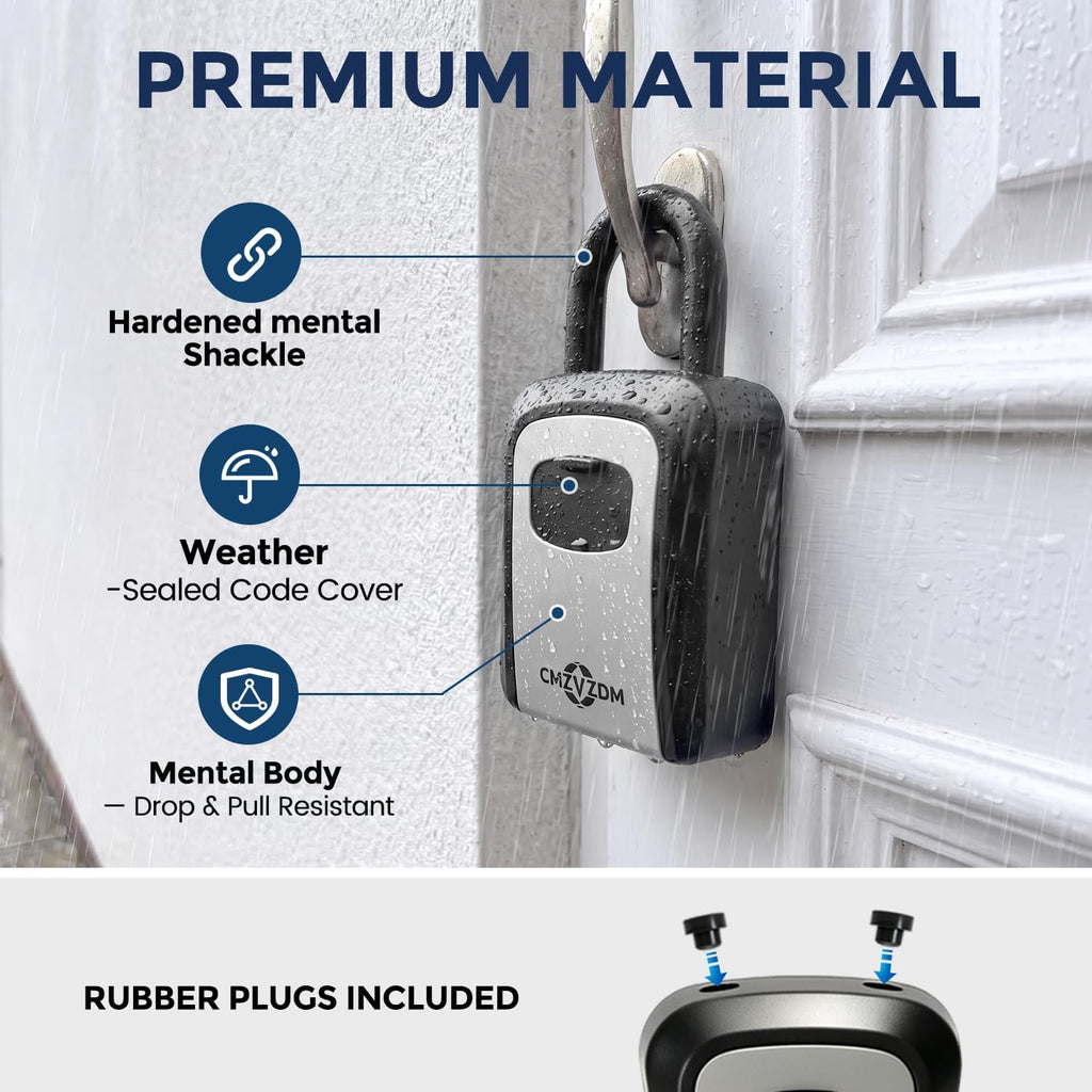 Key Lock Box with Code, 4-Digit Combination, Wall Mount, Large Capacity | Metal Weather-Resistant Shell and Removable Shackle for Outdoor Use at Homes, Garages, and Rentals, Gray, 1 Pack