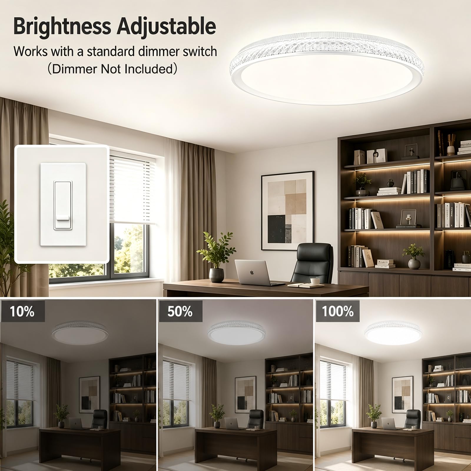 LED Flush Mount Ceiling Light, 38W 3800LM Dimmable, 15 in Low Profile, Gold | 2700K-5000K 5 Color Selectable, CRI 90+, Modern Round Close to Ceiling Light Fixtures for Kitchen Bedroom Bathroom Hallway