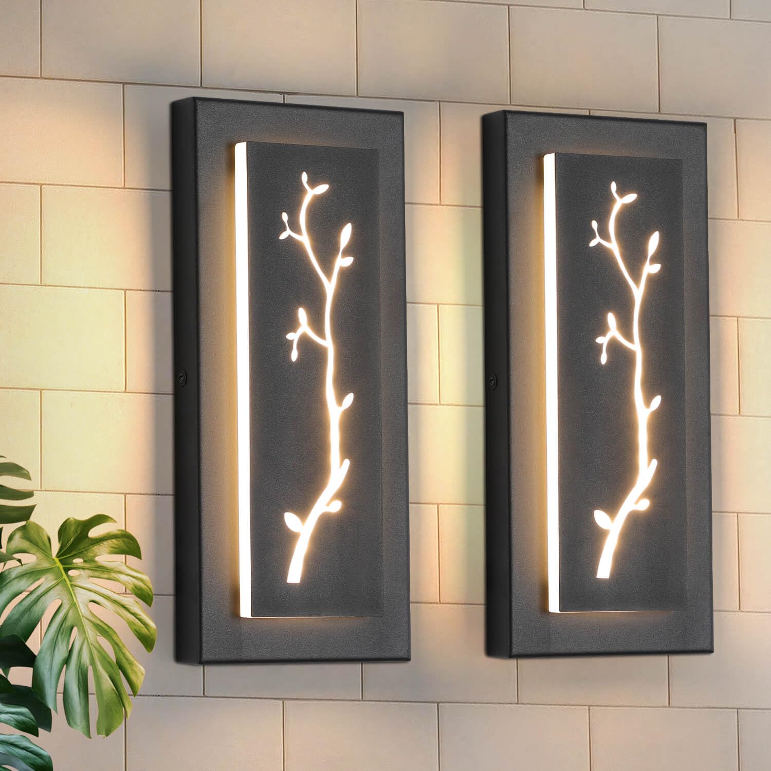 15.7'' Dusk to Dawn Outdoor Lights Modern LED Exterior Wall Lights, Black | 3000K, Built-in LED Front Porch Light Fixtures, IP65 Waterproof Hardwired Wall Sconce Outside Lighting for House Patio,1 Pack