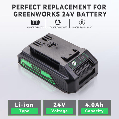 2 Packs 4.0Ah USB Battery Replacement for Greenworks 24V Cordless Power Tools 20352 22232 2508302 24352 MO24B410 HT24B210 MO48L4211 MO48B2210 MO48L4210-D ST48B2210 CS48L4410 BL48B2510 48HT24 HT24B21