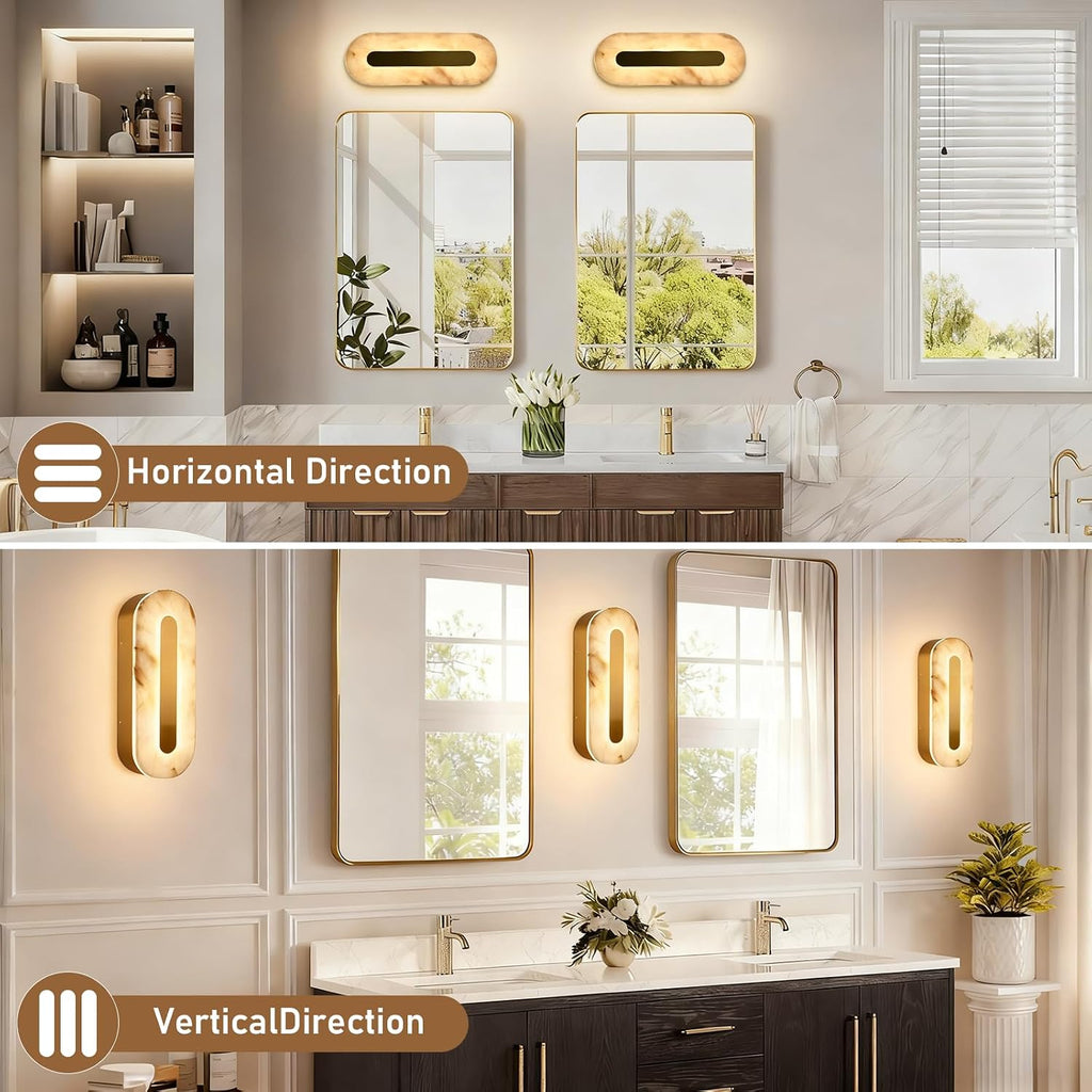 Alabaster Wall Sconces Oval Marble Wall Sconce with Gold Base | Stone Bathroom Vanity Light Fixtures LED Alabaster Lights Hardwired For Living Room Showroom Staircase Bedroom