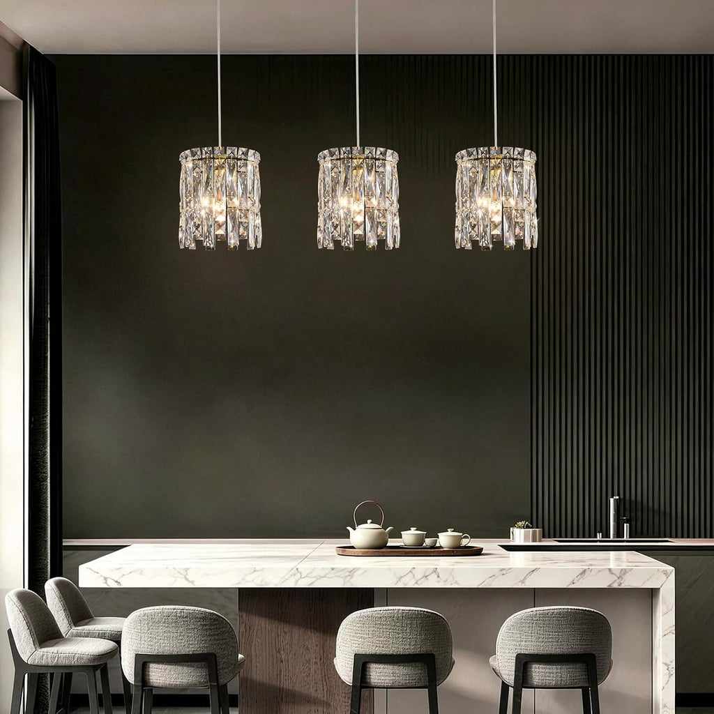 Gold Pendant Lights Kitchen Island 1 Pack Mini Crystal Chandeliers Modern Pendant Lights Ceiling Lighting Fixtures for Kitchen Island, Dining Room & Bedroom