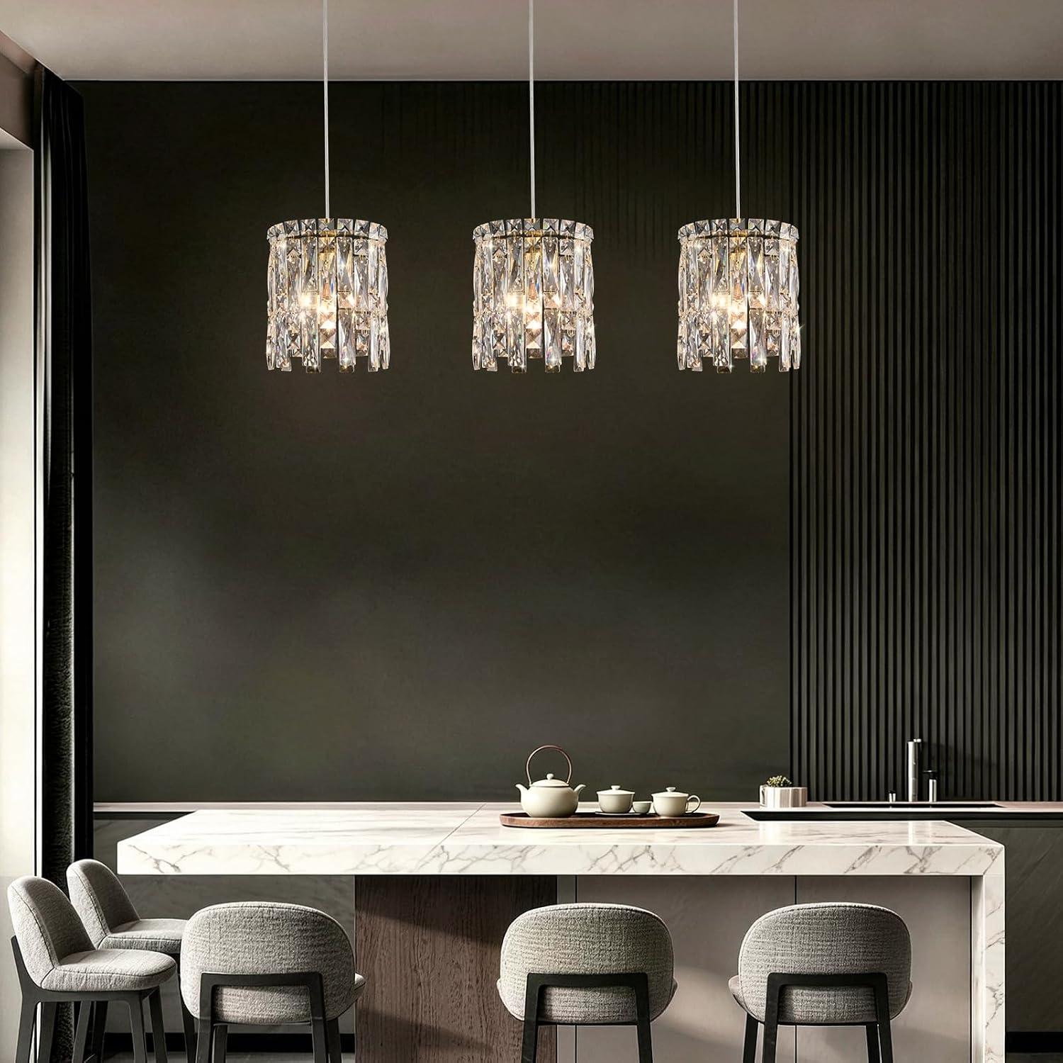 Gold Pendant Lights Kitchen Island 1 Pack Mini Crystal Chandeliers Modern Pendant Lights Ceiling Lighting Fixtures for Kitchen Island, Dining Room & Bedroom