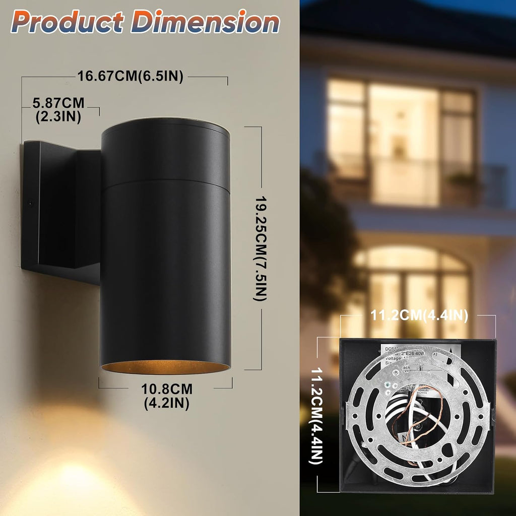 Fire Wolf Modern Outdoor Wall Light - Aluminum Outdoor Porch Sconce for House, Patio, Garage, Doorway & Entryway - Stylish Waterproof Exterior Lighting for Outside(Black,E26)