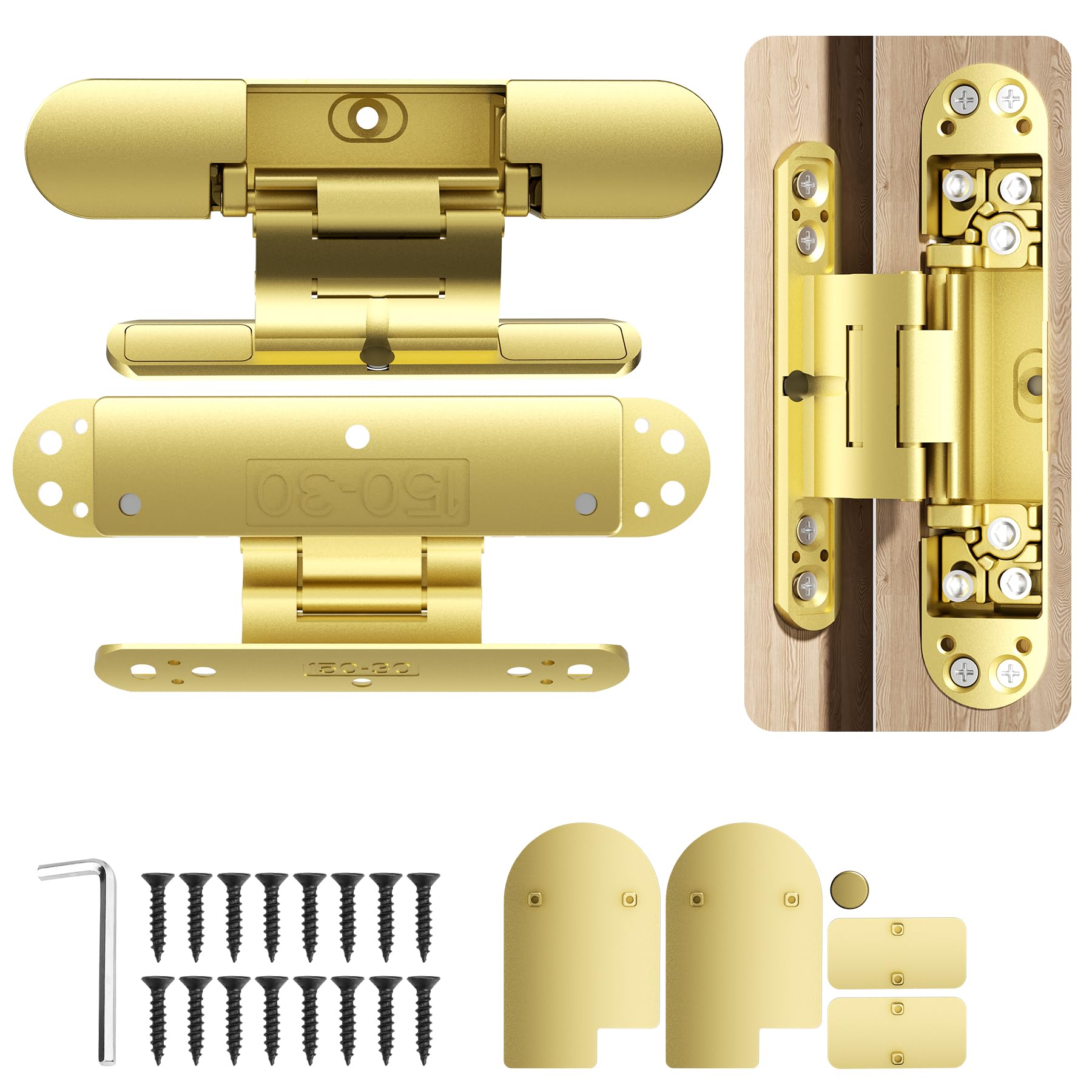 6 Inch Hidden Door Hinge Heavy Duty 3 Way Adjustable Invisible Hinges | 2pack Black 120 Degree Swing Zinc Alloy Silent Butt Concealed Hinge for Secret Room Bookcase Bookshelf Wood Door