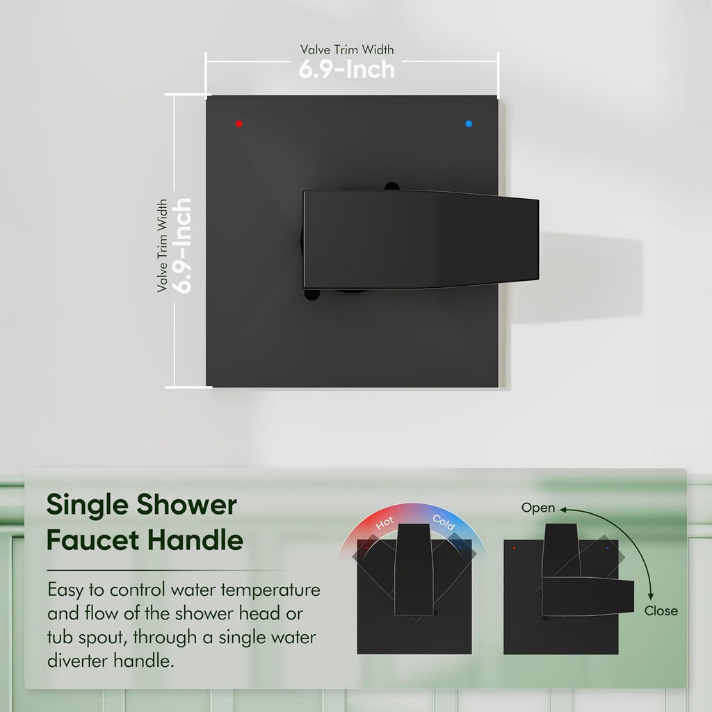 Replacement for Delta Shower Trim Kit 14 Series Matte Black | Shower Faucet Set, High Pressure 6-Inch Black Shower Head and Handle Set, Valve/Cartridge Not Included