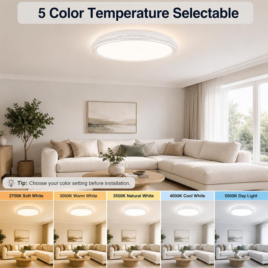 LED Flush Mount Ceiling Light, 38W 3800LM Dimmable, 15 in Low Profile, Gold | 2700K-5000K 5 Color Selectable, CRI 90+, Modern Round Close to Ceiling Light Fixtures for Kitchen Bedroom Bathroom Hallway