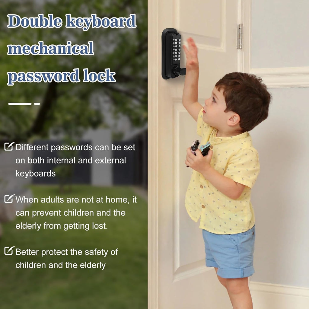 New Upgrade Double Sided Keyless Door Lock with Handle,Stainless Steel Waterproof Double Sided Keyless Door Lock (Black,with Large Cushion)