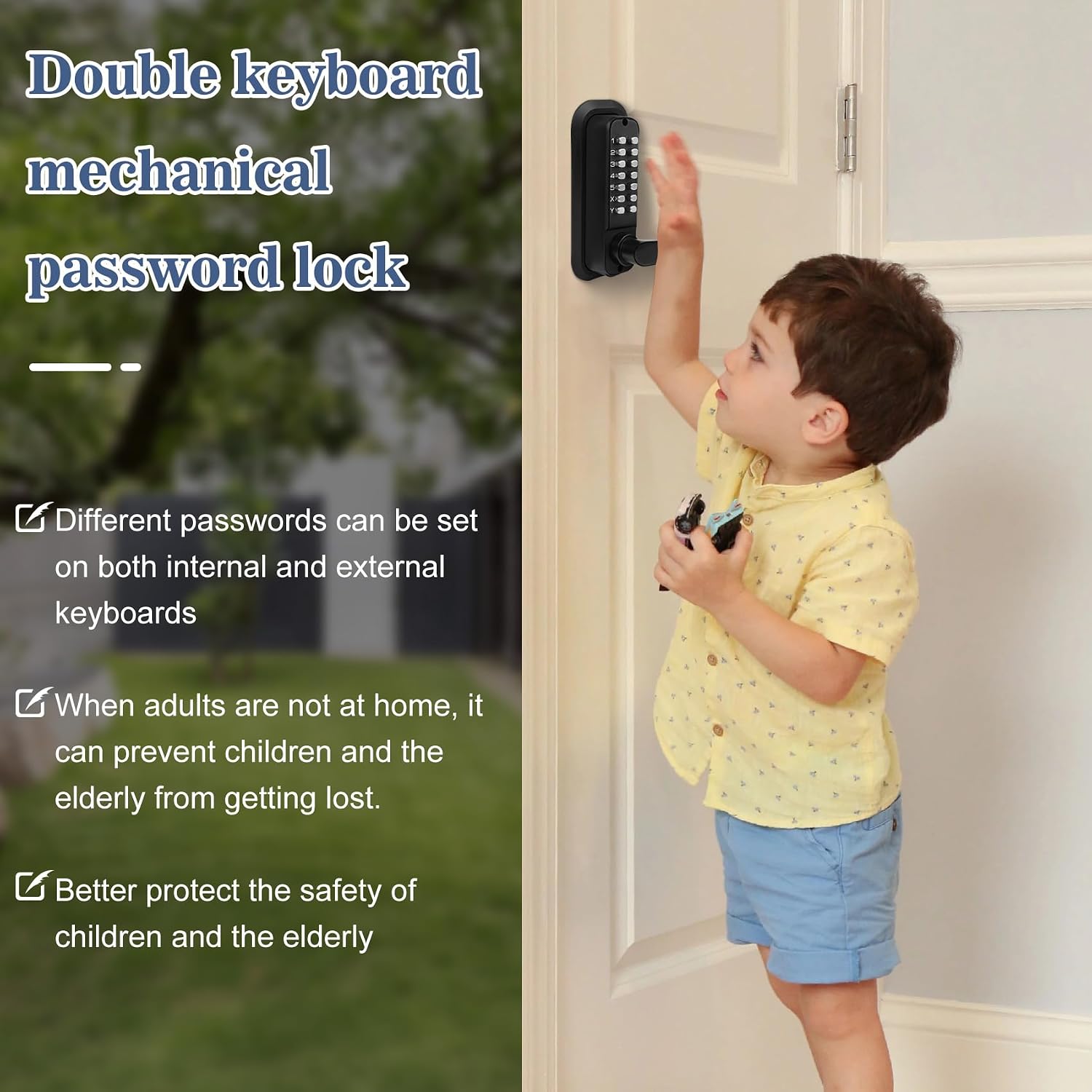 New Upgrade Double Sided Keyless Door Lock with Handle,Stainless Steel Waterproof Double Sided Keyless Door Lock (Black,with Large Cushion)