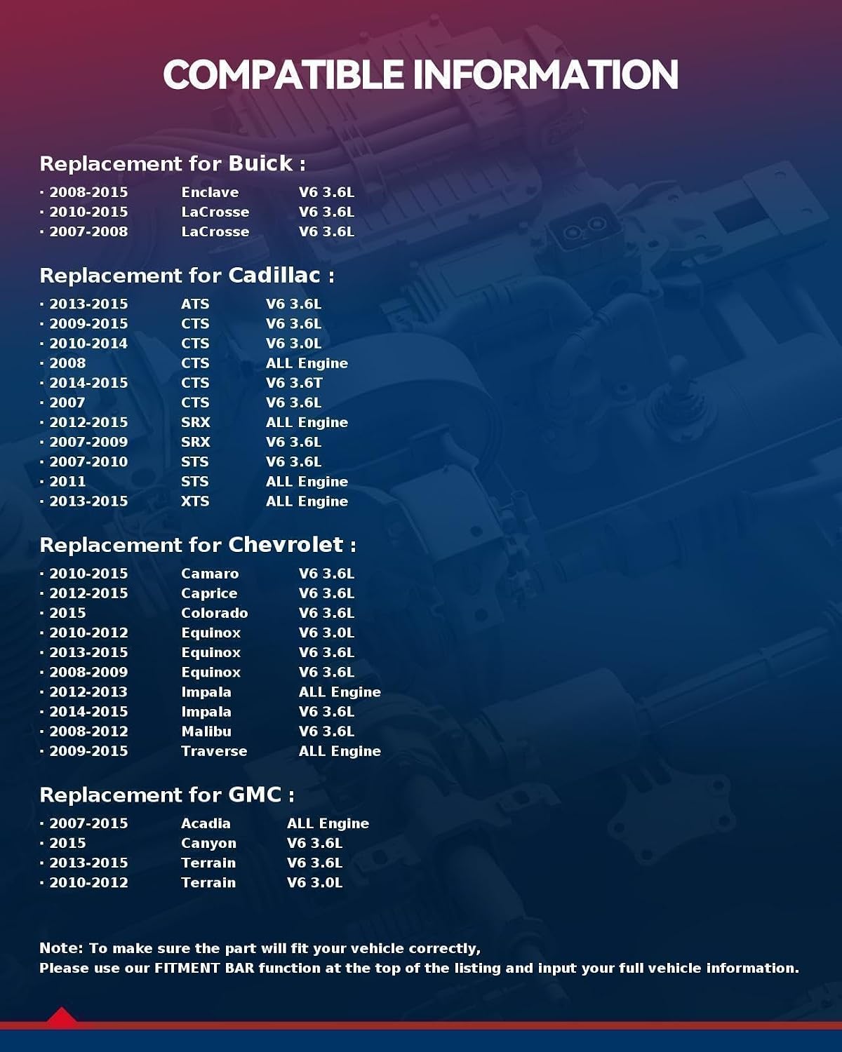 KAX Engine Timing Fit for Cadillac ATS 2013-2015, CTS 2007, 2009-2015 3.6L, CTS 2008 3.0L, SRX 2007-2009 3.6L, SRX 2012-2015 3.6L, STS 2007-2010 2.8T, STS 2011 2.8T, XTS 2013-2015, OE# 12609261