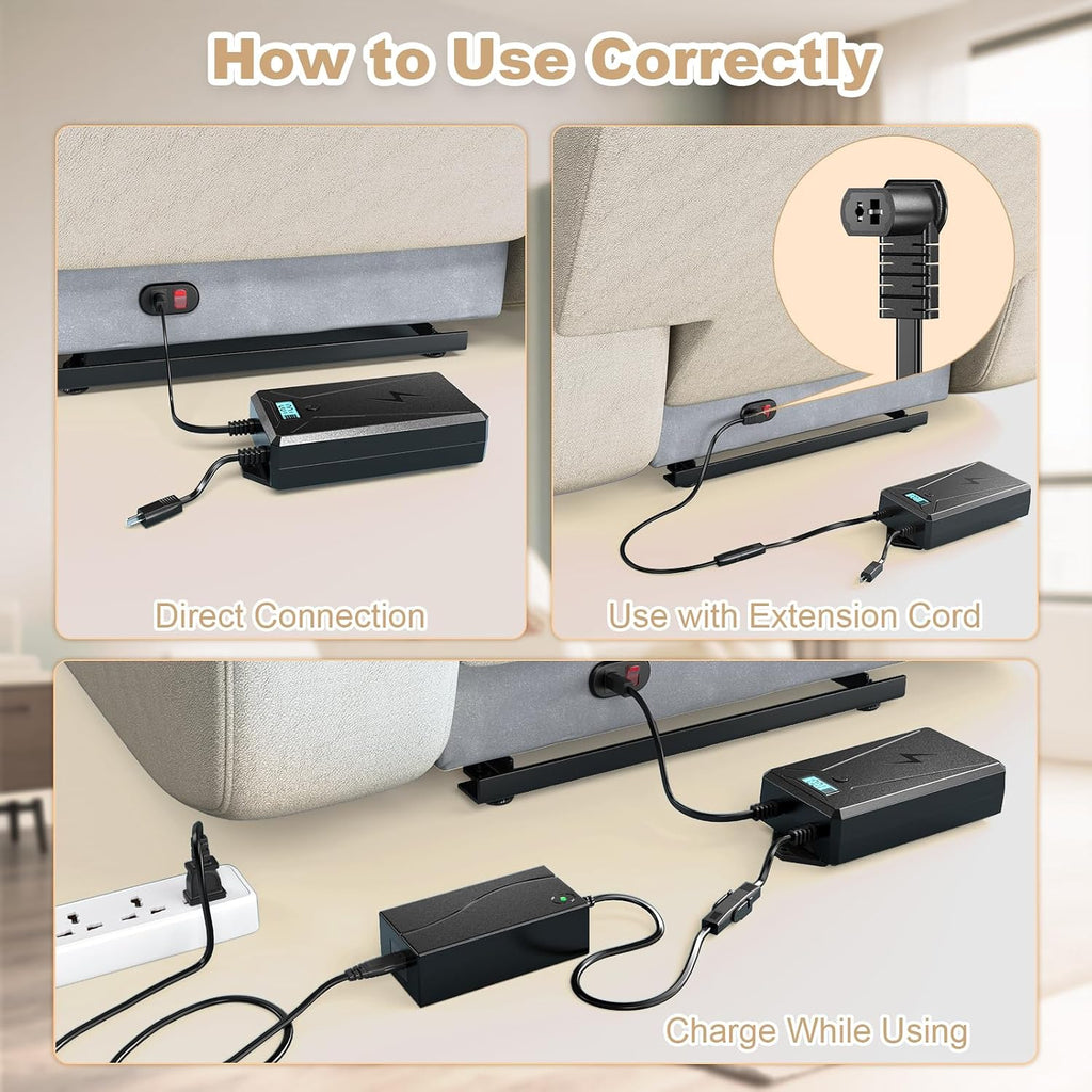 Universal 2500mAh Rechargeable Battery Pack for Reclining Furniture, 2-Pin Wireless Power Battery for Electric Recliner, Power Sofa and Lift Chair